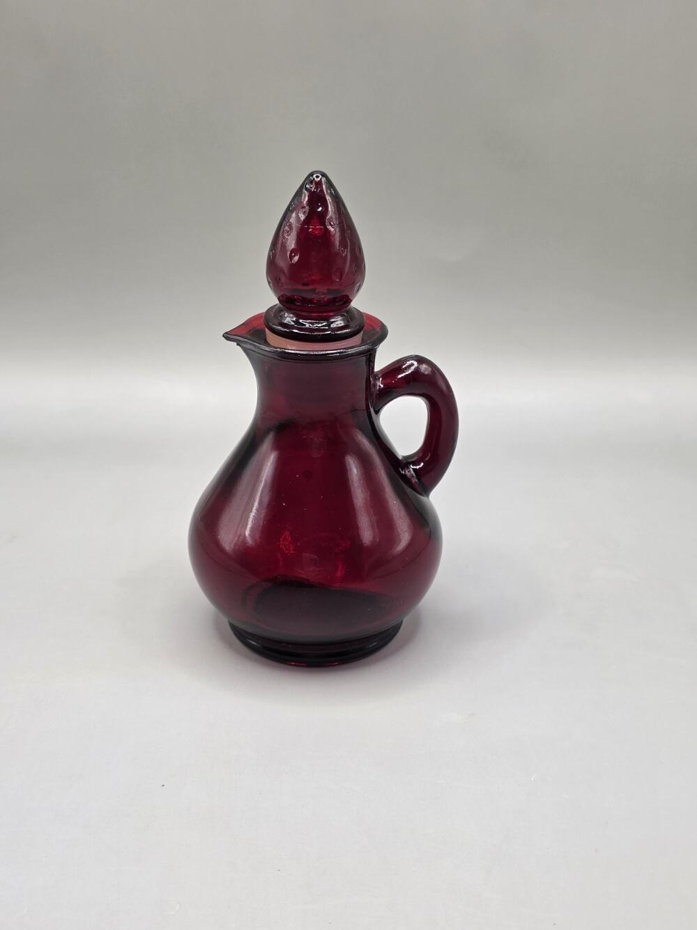 Avon cruets Red Glass Bottle w/ strawberry Stopper Lid vintage cute cottage